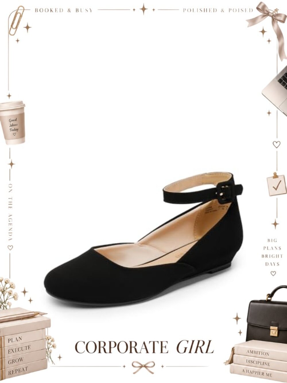 Women's Ballet Flats Round Toe Ankle Strap Buckle Comfortable Shoes